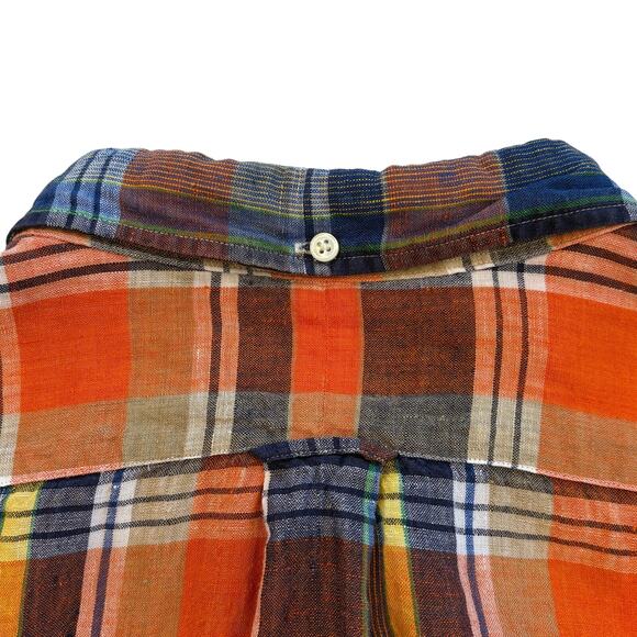 Ralph Lauren Shirt Mens Size 2XL Orange Plaid 100% Linen Button Up Long Sleeves - Picture 4 of 10